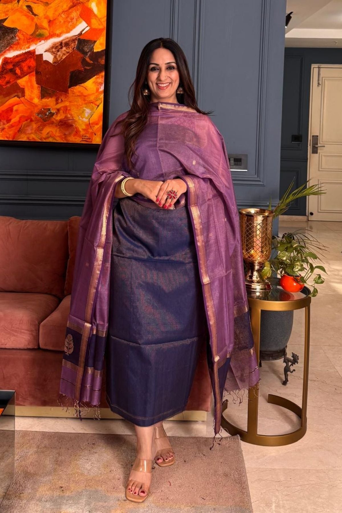 Handloom tissue Maheshwari silk kurta dupatta set